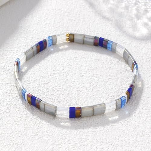 Image of KELITCH Women Stretch Bracelets Pearl Charms Tila Shell Beaded Friendship Bracelet