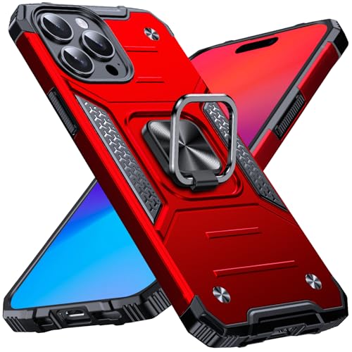 Image of Anqrp Heavy Duty Case for iPhone 15 Pro Case with Enhanced Ring Holder Grip Stand, Military Grade Shockproof Rugged Drop Protective Silicone Hard Slim iPhone 15 Pro Phone Case Cover,Corail Red