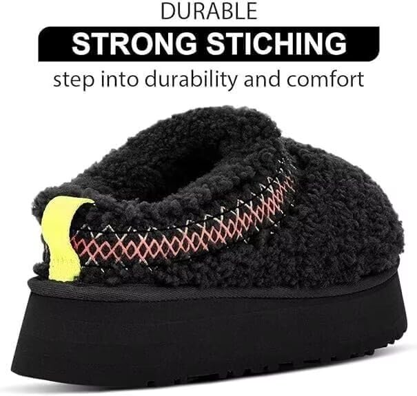 Women's Winter Platform Slippers Short Ankle Thickened Flat Boots Fur Lined Warm Slippers Indoor and Outdoor3