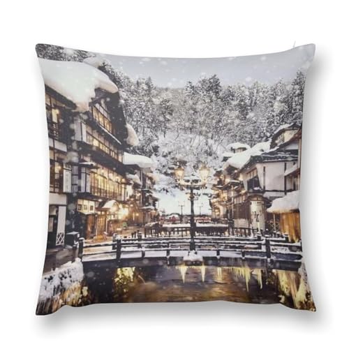 銀山温泉流行両面印刷枕カバー腰部枕カバー室内ソファー四季通用抗菌防臭快適な手触り誕生日クリスマスプレゼント枕カバー抱き枕カバー22 "x22 "