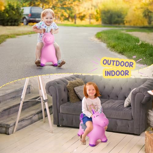 ZOOJOY Unicorn Bouncy Hopper, Inflatable Bouncy Horse Hopping Toys for Toddlers, Indoor Outdoor Bounce and Ride On Bouncer Boys Girls, Birthday Gifts for 18 Months 2 3 4 5 6 Year Old with Pump - Image 8