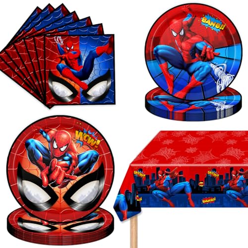 Spider Birthday Decorations 20 Plates 20 Napkins and 1 Tablecover for Boy Girls Spider Party Supplies