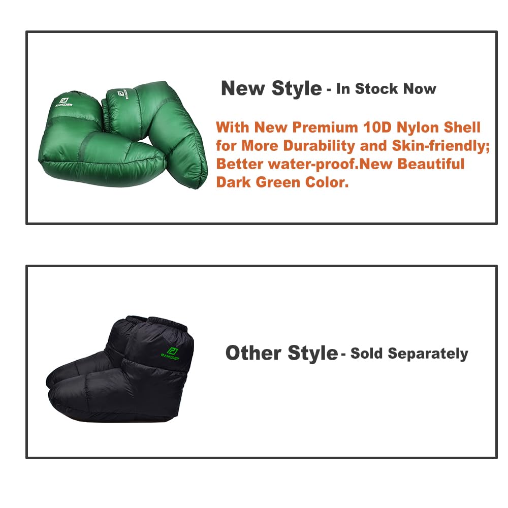 RANDDER Down Booties Warm Socks 10D Nylon Ultralight Sleeping Sock for Camp, Backpacking, Camping Sleeping Bag Tent Down Slippers Foot Warmer (R02) (Large)
