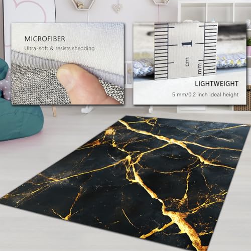 Tapis lavable 120x150 antidérapant carpette marbre noir salon - 6