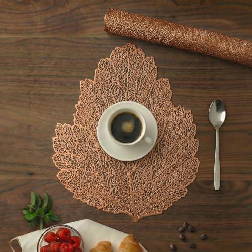 Image of Kuber Industries Leather Table Mats Set of 6 | Washable Placemat /Dining Table Mat for Wedding and Family Functions | Patta Design - Copper