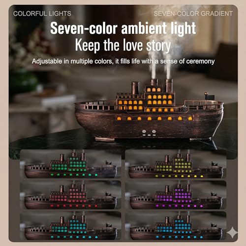 Image of Docoss Titanic Ship Aroma Diffuser for Home Electric with Remote | Essential Oil Diffuser for Home & Bedroom,Ultrasonic Humidifier with 7 LED Warm Lights & Quiet Operation,Electric Diffuser for Room