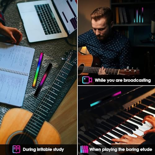 Image of Sound Reactive LED Rhythm Light Bar with Music Sync, RGB Acrylic Ambient Light, Beat Synchronized Visualizer for Gaming Setup, Party, Home & Studio Decor (Black)