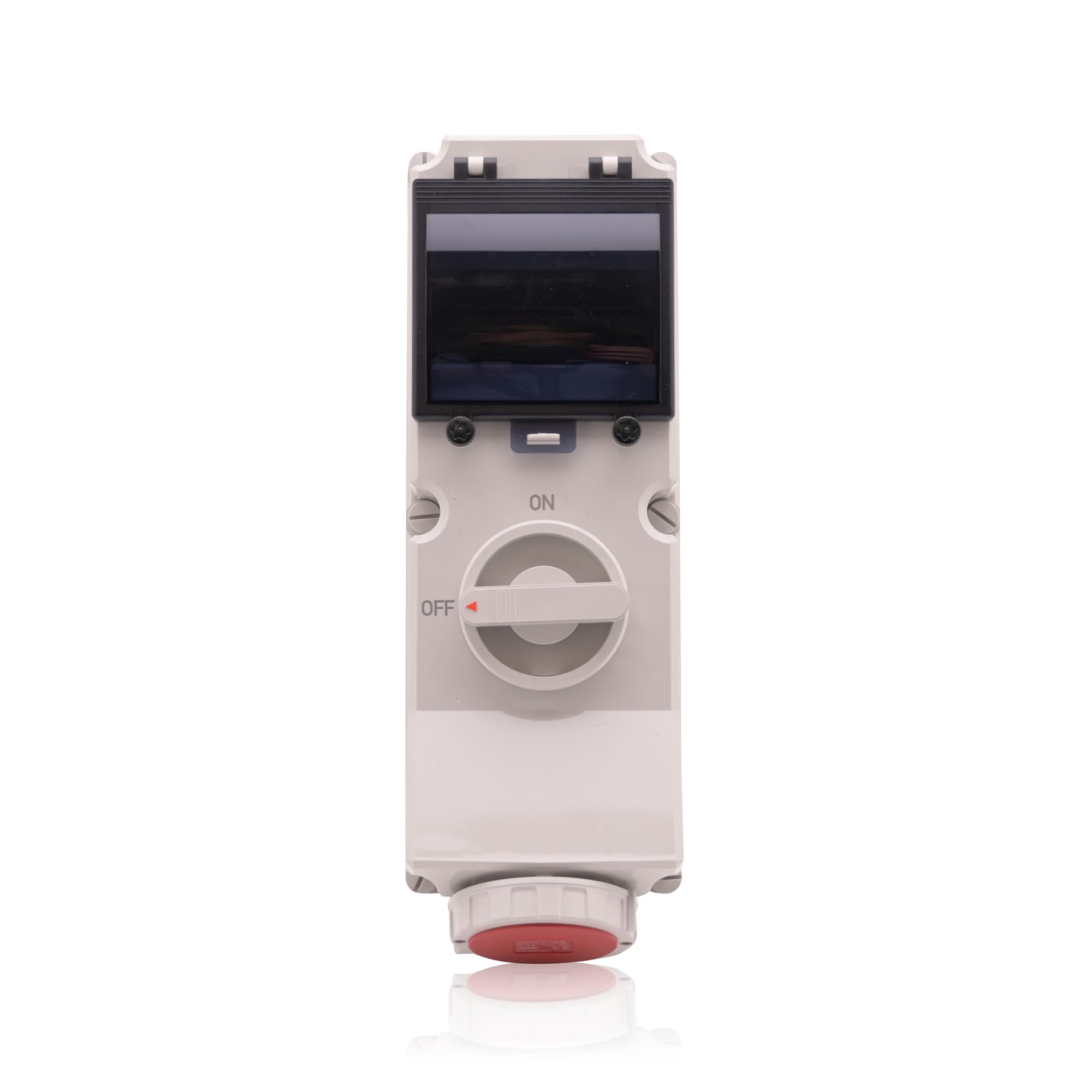 Intratec CEE Wandsteckdose 16A 5-polig IP67 – Schalter abschließbar, DIN-Schiene für LS/FI, vorverdrahtet, 400V AC, Abdeckung transparent, ABS-Gehäuse Grau