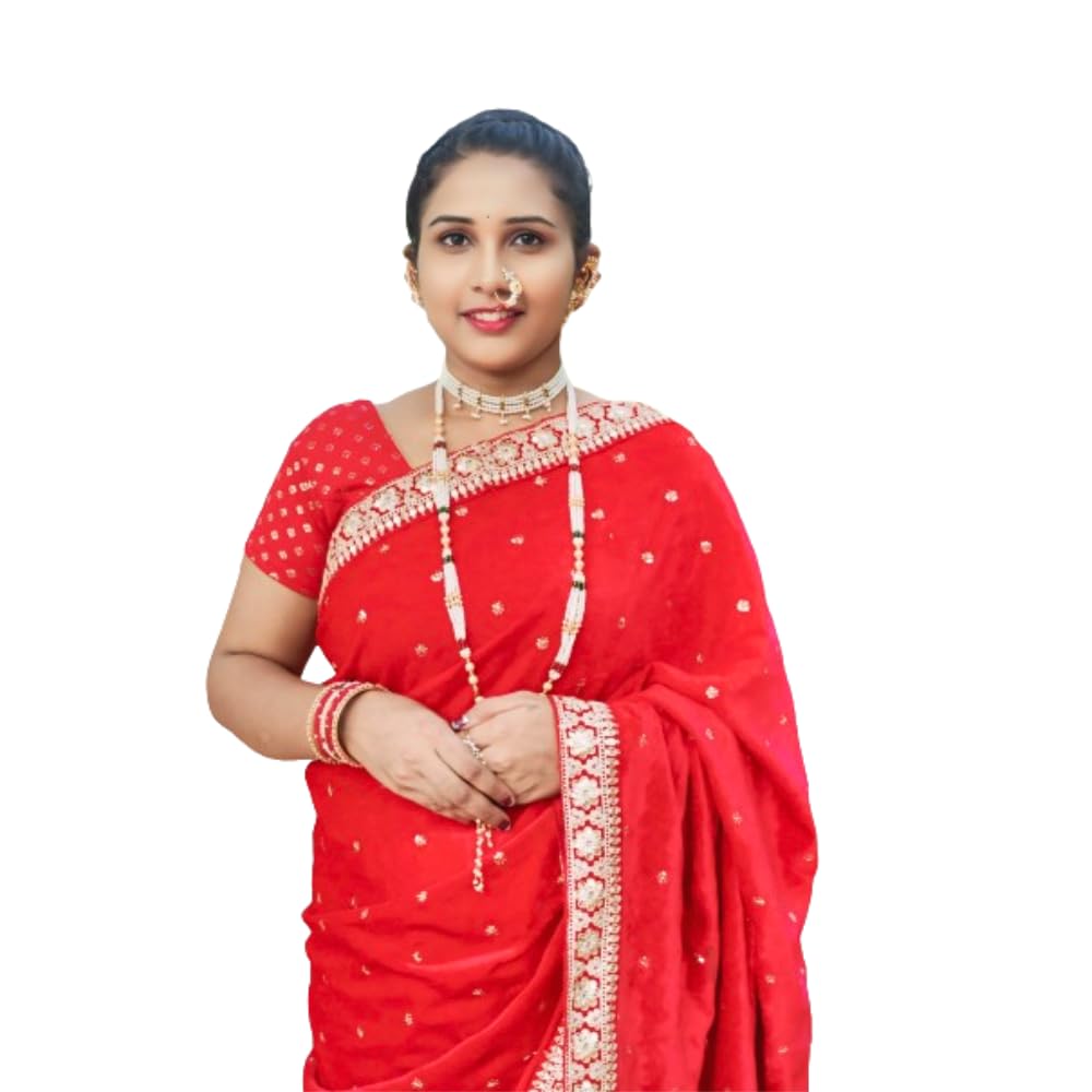 SAJUKA Women's Velvet Saree with Blouse Material, Ideal for weddings, parties, and formal gatherings Elegant and Luxurious