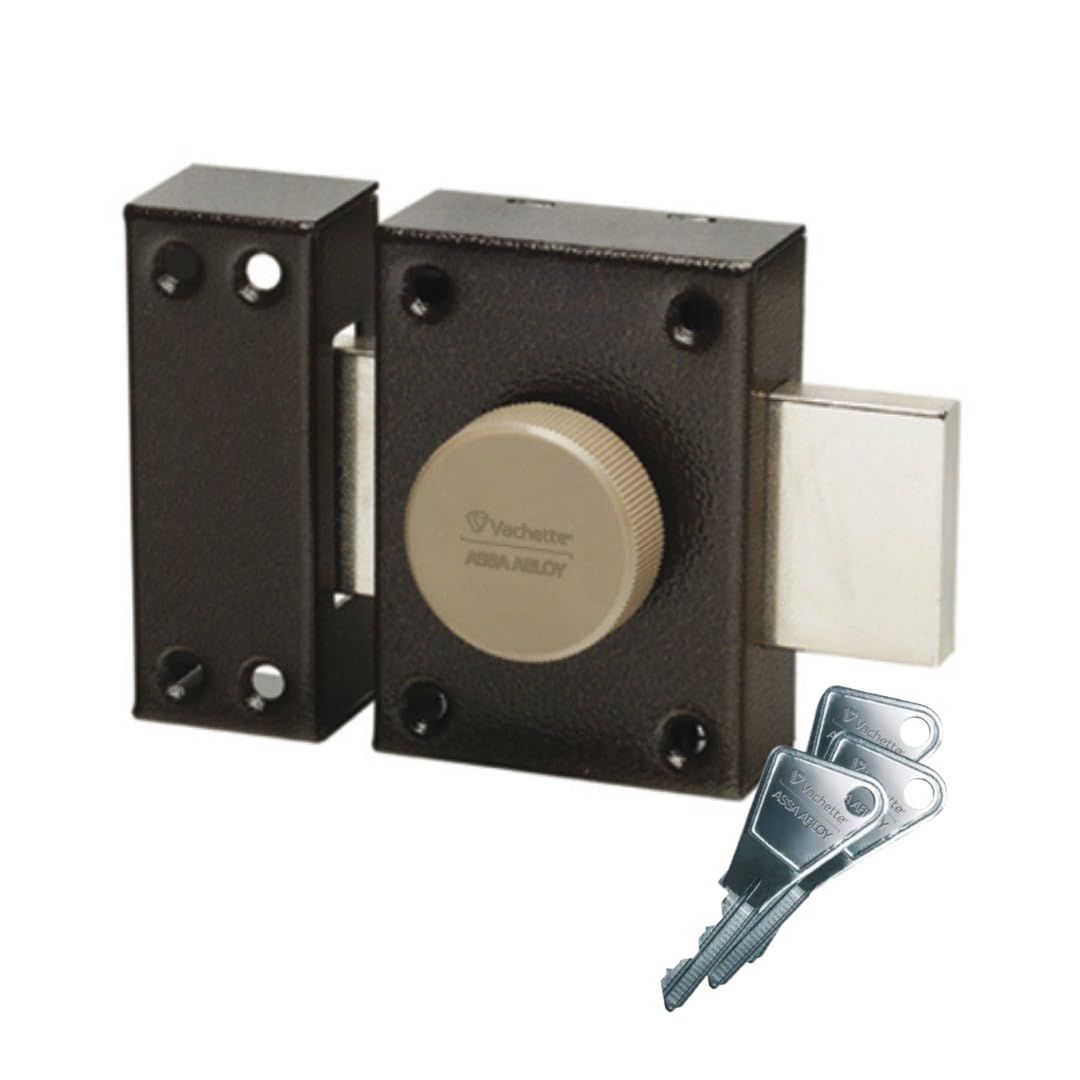 Vachette Verrou de porte Bouton/Cylindre ECLADOR - Ouverture à Bouton intérieur, Clé extérieur - Cylindre ø 20 mm, Longueur 40 mm, 4 goupilles - 67632/SC - 3 clés