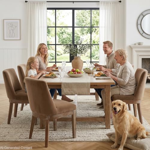 Image of HNY Modern Dining Chairs Set of 2 with Ergonomic Back Support, Soft Velvet Upholstered Dining Room Chairs with Sturdy Solid Wood Frame, Farmhouse Kitchen Chair for Living Room, Apartment, Khaki