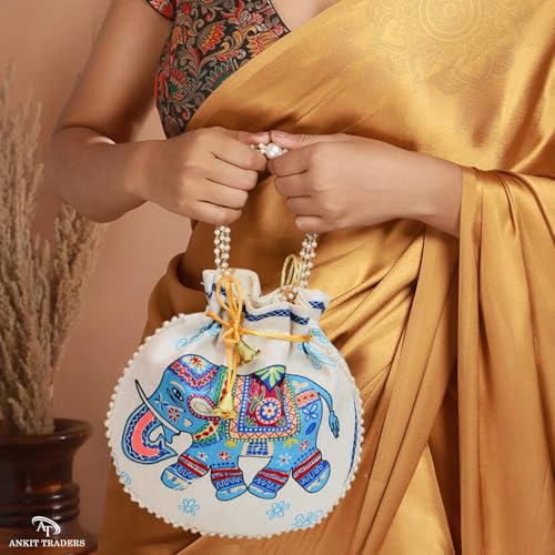Image of Women Potli Bags | Zari Embroidered Silk With Drawstring | Traditional Return Gifts for Mehandi, Haldi, Baby Shower, Wedding, Sangeet, Seemantham