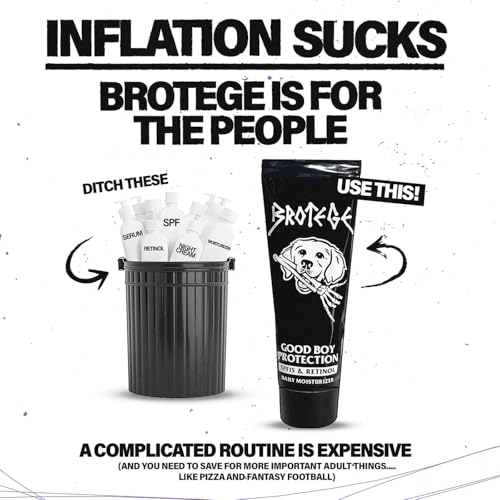 Image of BROTEGE Good Boy Protection Mens Face Moisturizer with SPF 15 + Retinol | All-in-One Face Lotion for Men | Anti Aging Daily Face Cream | Broad Spectrum, Fragrance Free, Non Greasy | Made in USA 1.4oz