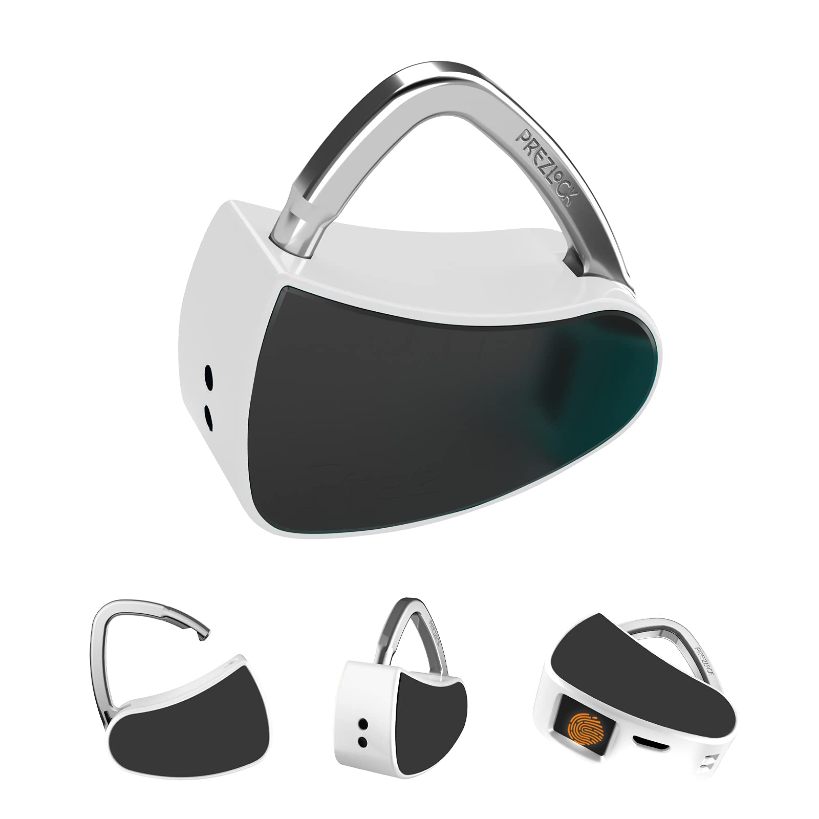 prezlock Fingerprint Padlock, Biometric, Compact, USB Rechargeable, Vivid Snow