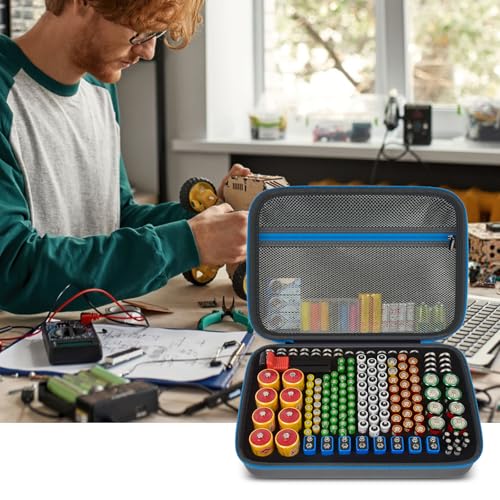 Batterie Aufbewahrungsbox Box, Batteriekasten Koffer mit Batterietester BT-168, Batterie Organizer Hält 161+ Batterien AA AAA C D Cell 9V 3V Lithium LR44 CR2 CR1632 CR2032 - Grau -Nur Fall