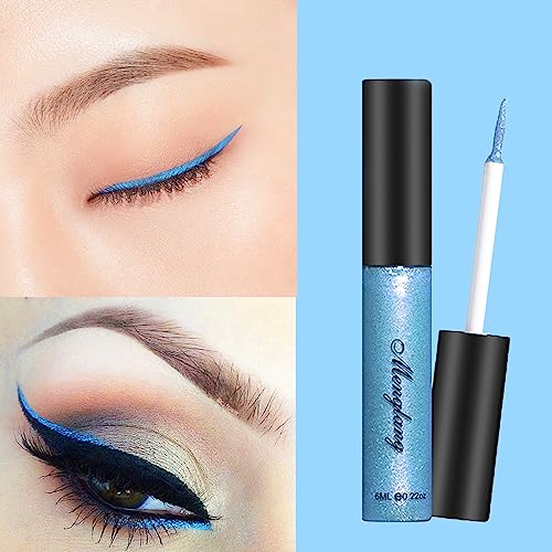 Glitter Blue Eyeliner Liquid, Gel Eye Liner Smudge-Proof Long-Lasting Eyeshadow Eye Liners Pen Glitter Waterproof Blue Liquid Coloured Eyeliner for Women Girls Gift - Image 6