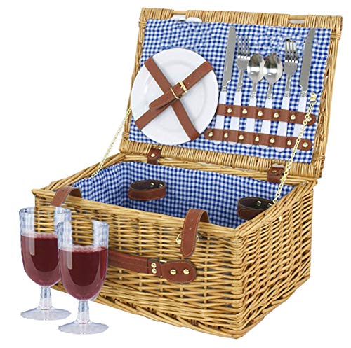 2 Person Hamper Basket - Wicker Family Picnic Holder Food Cutlery Set Glasses | Complete Picnic...