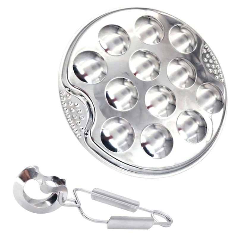 SHINEOFI Assiette Escargot Inox 12 Trous, Plateau Cuisson pour Barbecue et Four, Pince Incluse, Conçue pour Service en Restaurant et Repas la Maison
