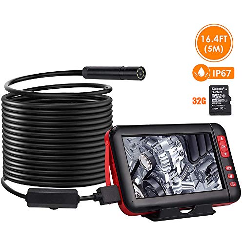 YANGMAN-BJ Industial periscopio, Schermo LCD a Colori endoscopio Industriale 4.3Inch ispezione Telecamere IP67 Impermeabile endoscopio 1080P HD con 8 LED sonda e 2000mAh, 5 M