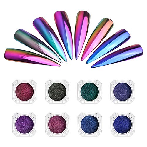 Chameleon Mirror Nail Glitters Powder Auroras Effect Nail Art Chrome Pigment Decoration 8 Box