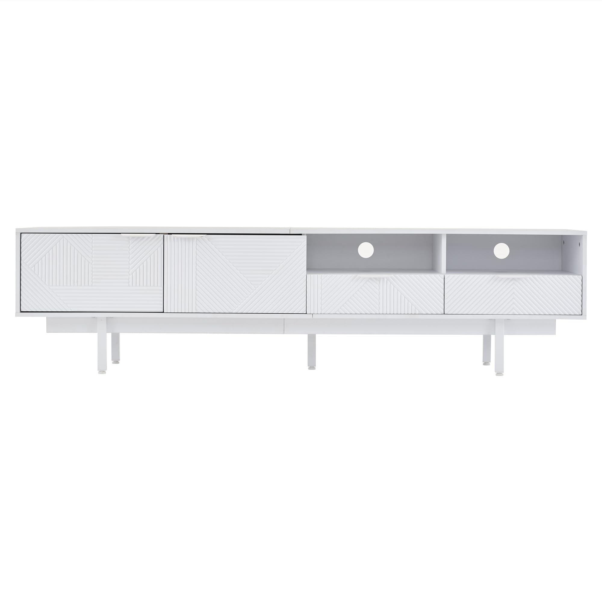 BTM Modern TV Stand Cabinet with Storage, Geometric Lines TV Stand for 90 inch TV, TV Cabinet with 2 Drawers and 2 Doors for Living Room, 200 * 40 * 51cm, White โ image 1