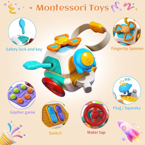 Image of TEC TAVAKKAL 10 in 1 Activity Busy Cube Board Learning Toys Montessori Sensory Toy Toddler 1-3 Infant Car Seat Plane Travel Kids Educational Activity Cube Toy (Activity Cube RT1602)