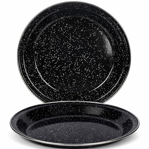 Navoys 2 Enamel Camping Plates - Black Heat Resistant Ideal Accessory for Camping Picnic Hiking Fishing (2 Plates)