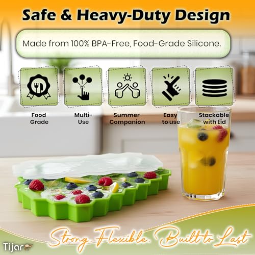 Ice Cube Tray with Lid, Soft Silicone Ice Moulds, Diamond Shape Ice Cube for Drinks and Desserts, Easy Removal (Green, 1 Pack) - Image 4