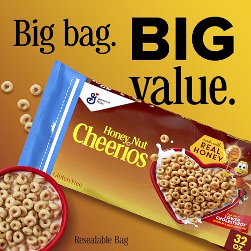 Image of Honey Nut Cheerios Heart Healthy Breakfast Cereal, Gluten Free Cereal With Whole Grain Oats, Value Bag, 32 oz