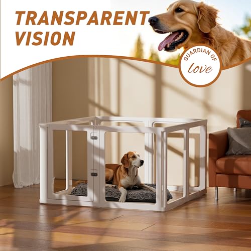 Citylife 8-TLG Welpenauslauf 75cm hoch, Hundelaufstall faltbar mit Tür, XXL Hundegehege Wohnung, Laufgitter für Hunde, Katzen, Kaninchen, Kleintiere, Transparent,120LX120WX75HCM