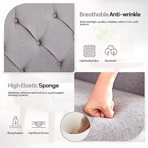 Huimo Accent Chair With Ottoman,Upholstered Button Tufted Armchair,Linen Fabric Sofa Chairs Reading Chair For Living Room,Chair For Bedroom, Comfortable Mid-Century Modern Chair,Light Grey #TOP5