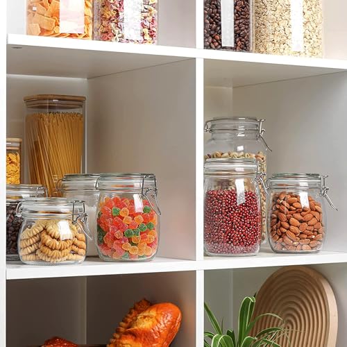 Image of Glass Storage Jars with Clip Lid, Airtight Clear Food Containers for Dry Food, Coffee Beans, Cereal, Spices, Sugar & Pasta, Round, 750ml, Pack of 6
