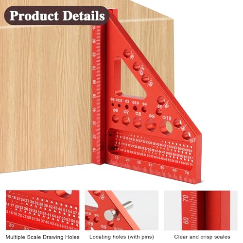 TNEDFOD Zimmermannswinkel Winkelmesser Anschlagwinkel, Anreißwerkzeug für Tischler, 22.5°-90° luminiumlegierung 3D Gehrungswinkel, Mehrzweck Messwerkzeug für Zimmermann,Ingenieur für präzises Anreißen