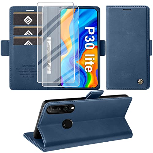 Étui Huawei P30 Lite en cuir Giyer avec verre blindé et support