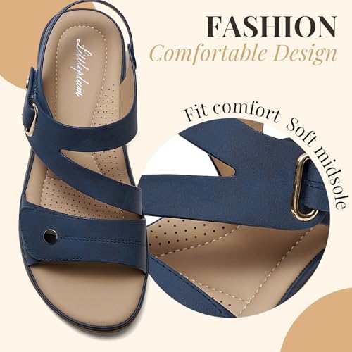 Image of Littleplum Womens Sandals Arch Support - Comfortable Flat Sandals for Women, Summer Breathable Adjustable Orthotic Walking Shoes for Beach,Travel