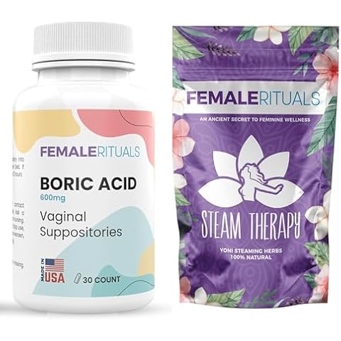 Boric Acid Suppositories for Women 600mg 30 Pack & Yoni Herbs for Steaming (2oz) Bundle - Vaginal Suppository & Natural Vaginal Steamer for PH Balance, Vaginal Health, Cleanse, & Dryness Cover