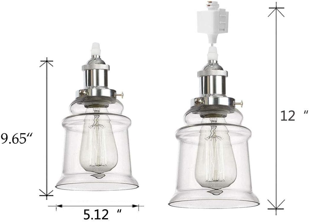 Kiven 3-Lights H-Track Lighting Kitchen Pendant Light - Dimmable Track Pendant Lighting Fixtures, Chrome Finish Sockets with Clear Glass Shades (Overall Heigth Approximately 12 Inches)