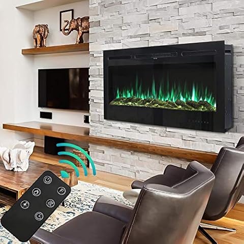 FIDOOVIVIA 50 Inch Electric Fireplace Recessed and Wall Mounted Electrical Fire Suite with 9 Flame Colour Effect & Remote Control, 220V-240V/50Hz, 900W/1800W Cover