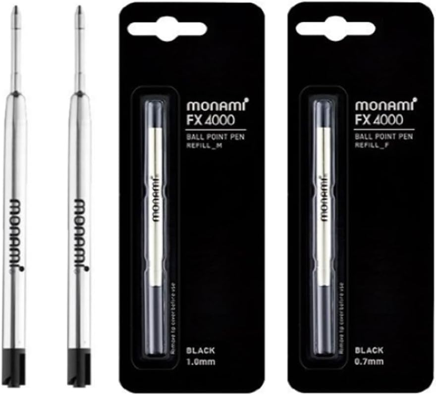 4 Pcs MONAMI FX-4000 153 Ballpoint Pen Refill 0.7mm(2Pcs)/1.0mm(2Pcs)