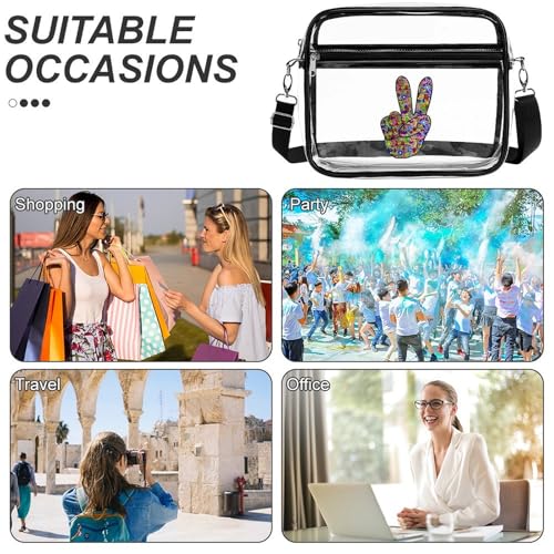 Hippy Love Peace Large Crossbody Bag Clear Stadium Bag Anti-Theft Side Shoulder Bags Messenger Bag with 2 Compartments4