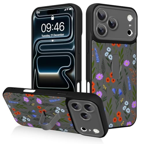 AIGOMARA for iPhone 17 Pro Max Case with Strap,Floral Hard PC Back, Black