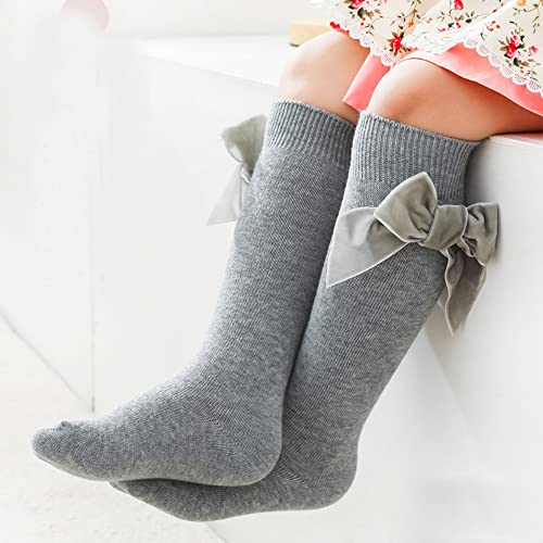 Baby Girls Knee High Socks Toddlers Vintage Bowknot Knit Socks Ruffled Tube Cotton Long Stockings for 1-8 Years3