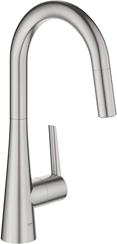 GROHE 32226DC3 Zedra - Grifo de fregadero de cocina con pulverizador extraíble, latón, SuperSteel Infinity