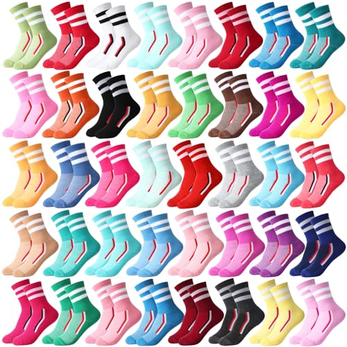 Geyoga 40 Pairs Women Cotton Athletic Crew Socks Colorful Striped Casual Soft Lightweight Quarter Socks Gift for Gym Tennis Travel