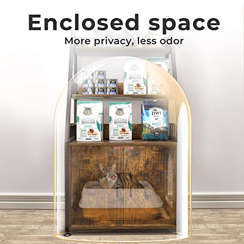 Herture Litter Box Enclosure With Shelves, Wood Cat Litter Box Furniture Hidden, With Storage Adn Door, Cat Washroom Furniture, Fit Most Of Litter Box, Rustic Brown Pg04Mwn #TOP2