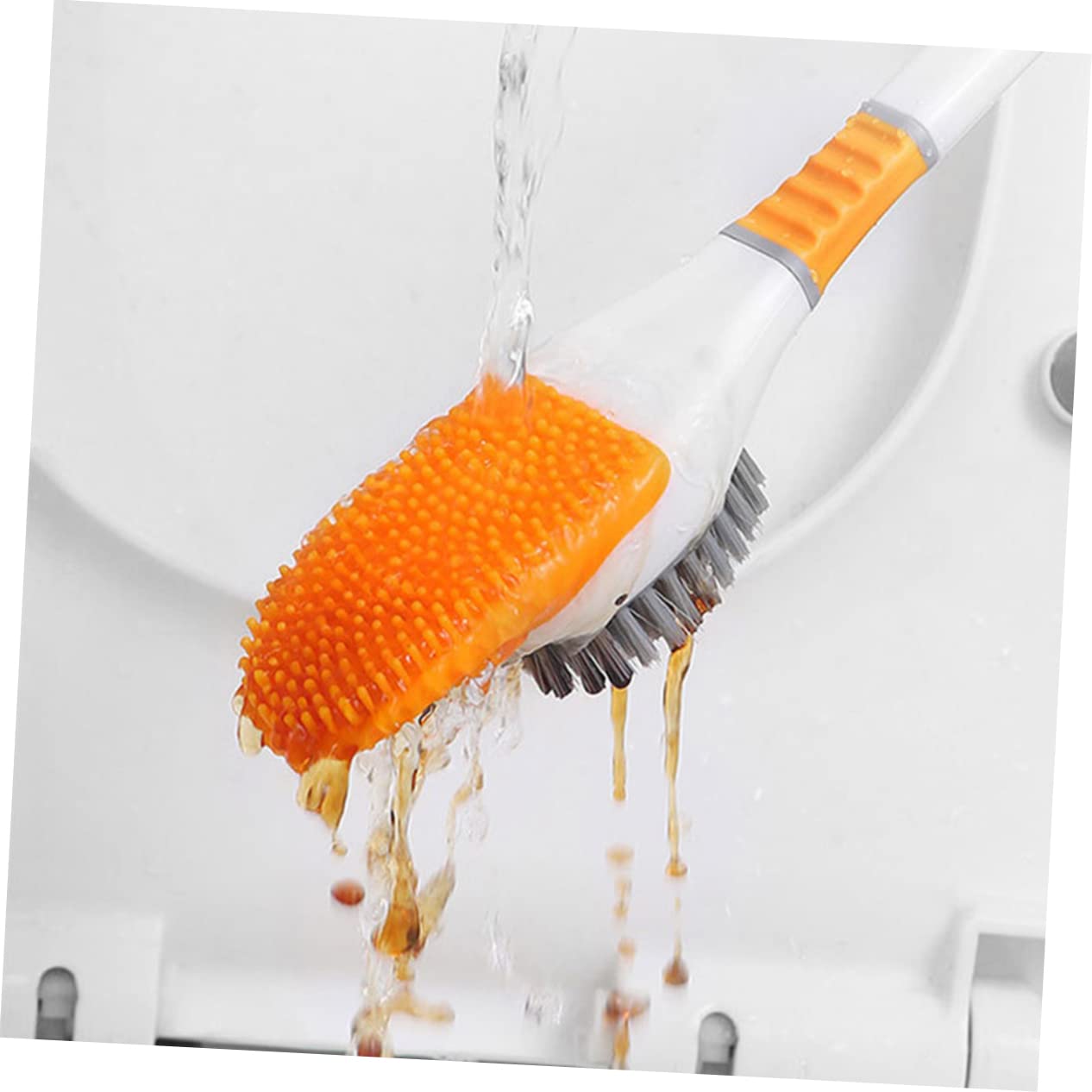 Juego de cepillos de inodoro – Cepillo de limpieza de baño resistente con cerdas suaves y limpiador multisuperficie para suelo de bañera y baño – Solución de higiene sin esfuerzo