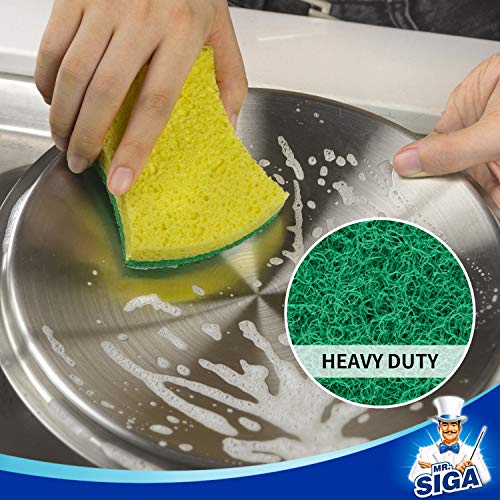 Mr.siga Heavy Duty Cellulose Scrub Sponge, Dual-Sided Dishwashing Sponge For Kitchen, 12 Pack #TOP2