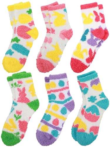 Image of Skicuff 6 Pairs Women Fuzzy Socks Bulk Slipper Warm Sleeping Crew Socks for Women Men Microfiber Soft Holiday Teacher Gifts