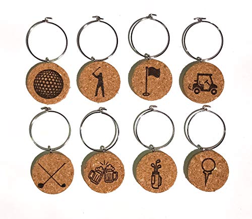 Golf Wine Charms 20 Unique Sets Cork Wine Glass Charms - Set of 8 Golf Charms Golf Gifts - Wine Accessories Golf Wine Gift Basket for Wine Lover – Drink Identifiers Wine Tags for Glasses
