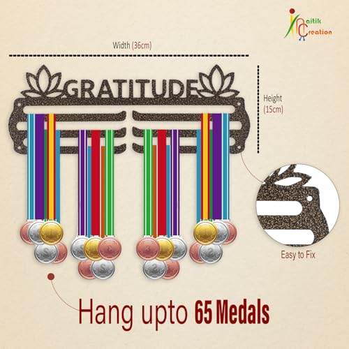 Image of NAITIK CREATION Medal Hangers for Wall - Medal Holder Display Hanger | Holds Up to 65 Medals | Sports Medal Display | Medals Hanger | Premium, Antique Golden (Gratitude)
